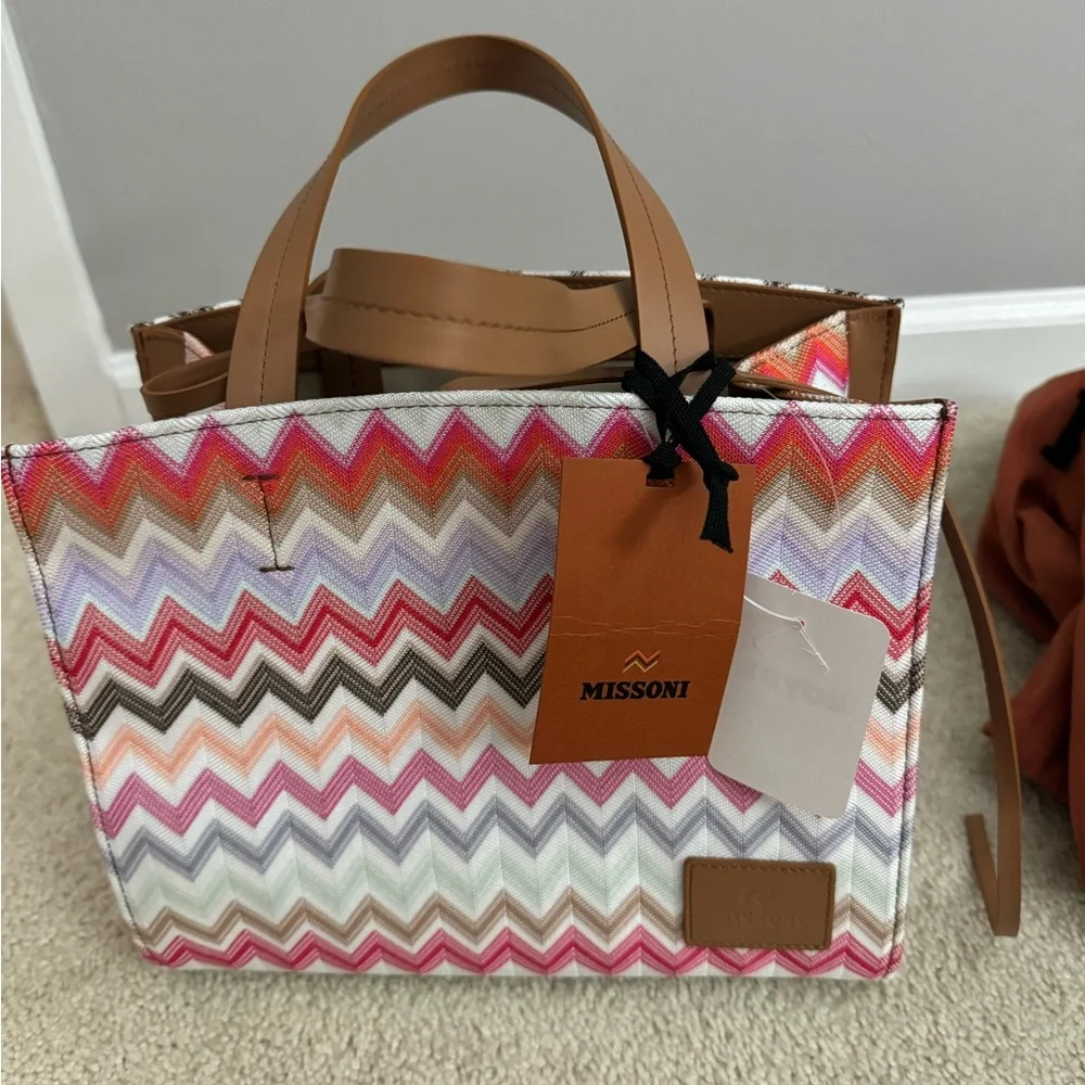 NWT MISSONI Chevron-pattern small cotton-blend tote bag purse - Picture 14 of 14